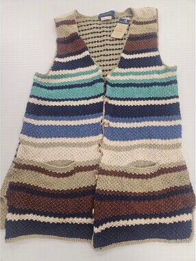 Debenhams Striped Knit Cotton Ramie Vest Size M